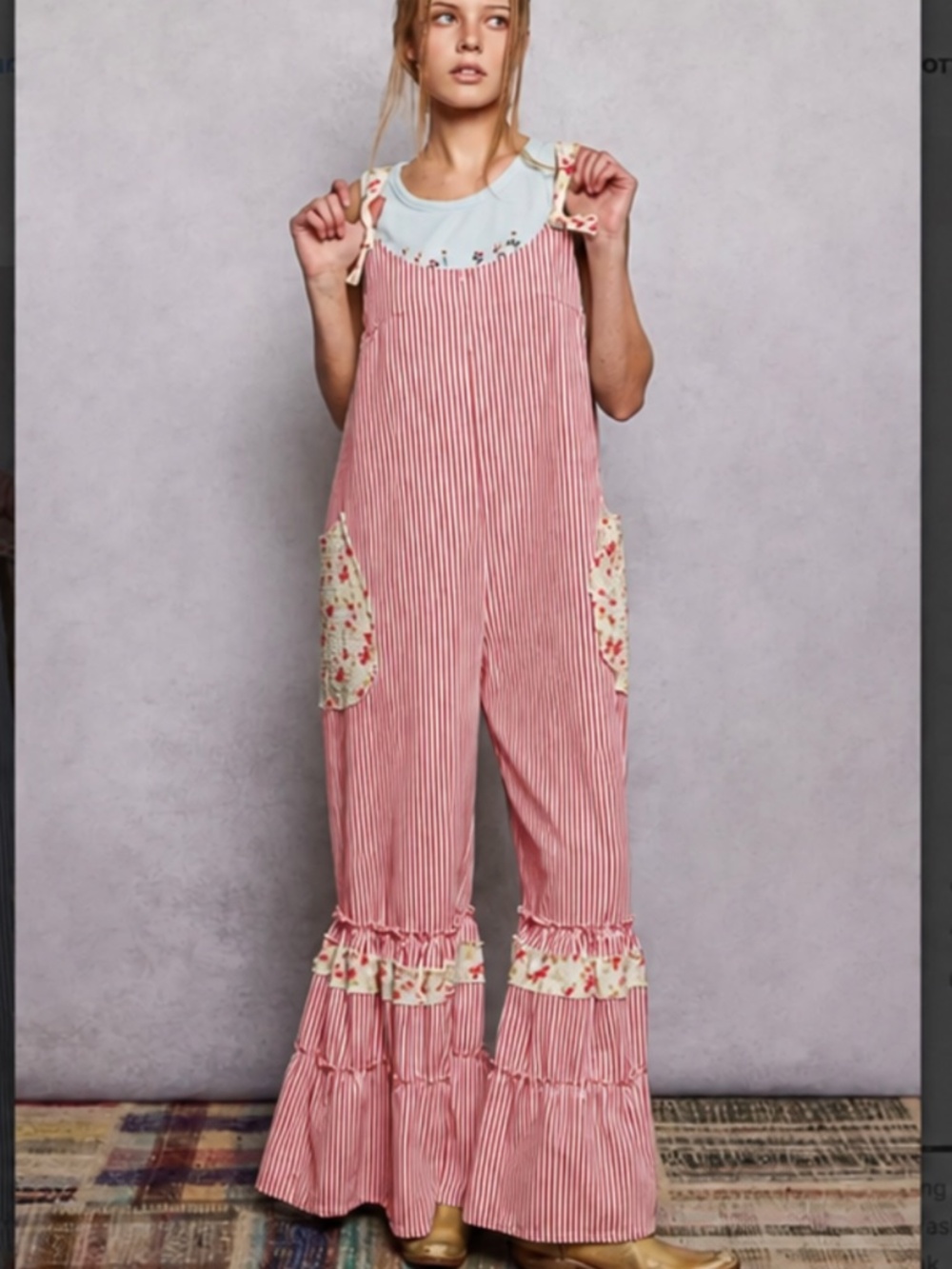 ❤️ POL “ GIANNA “ POL Twill Denim Overall Romper with Ruffle Detail 61